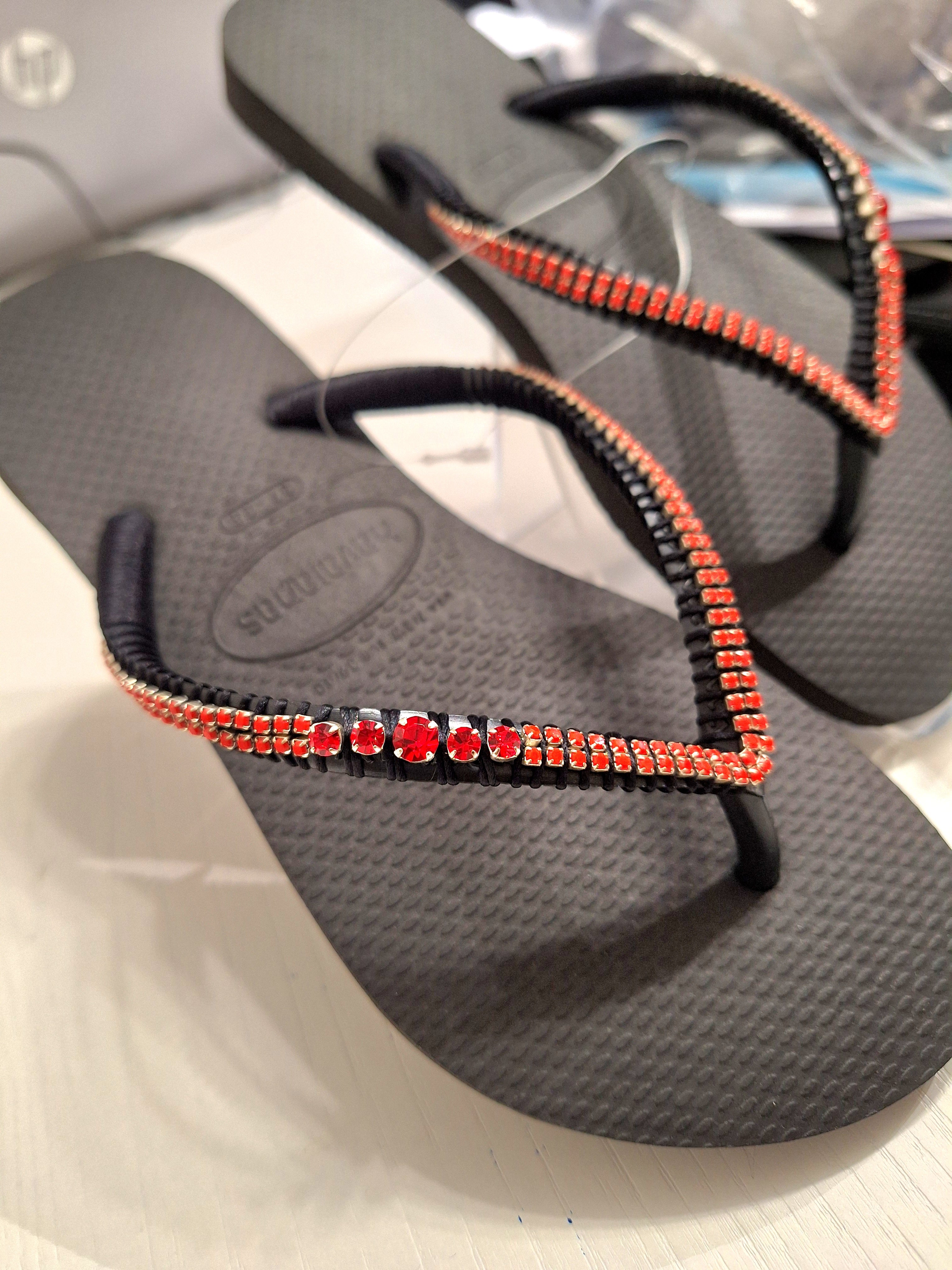 Chanclas Strass y Chatones Rojos Swarovski