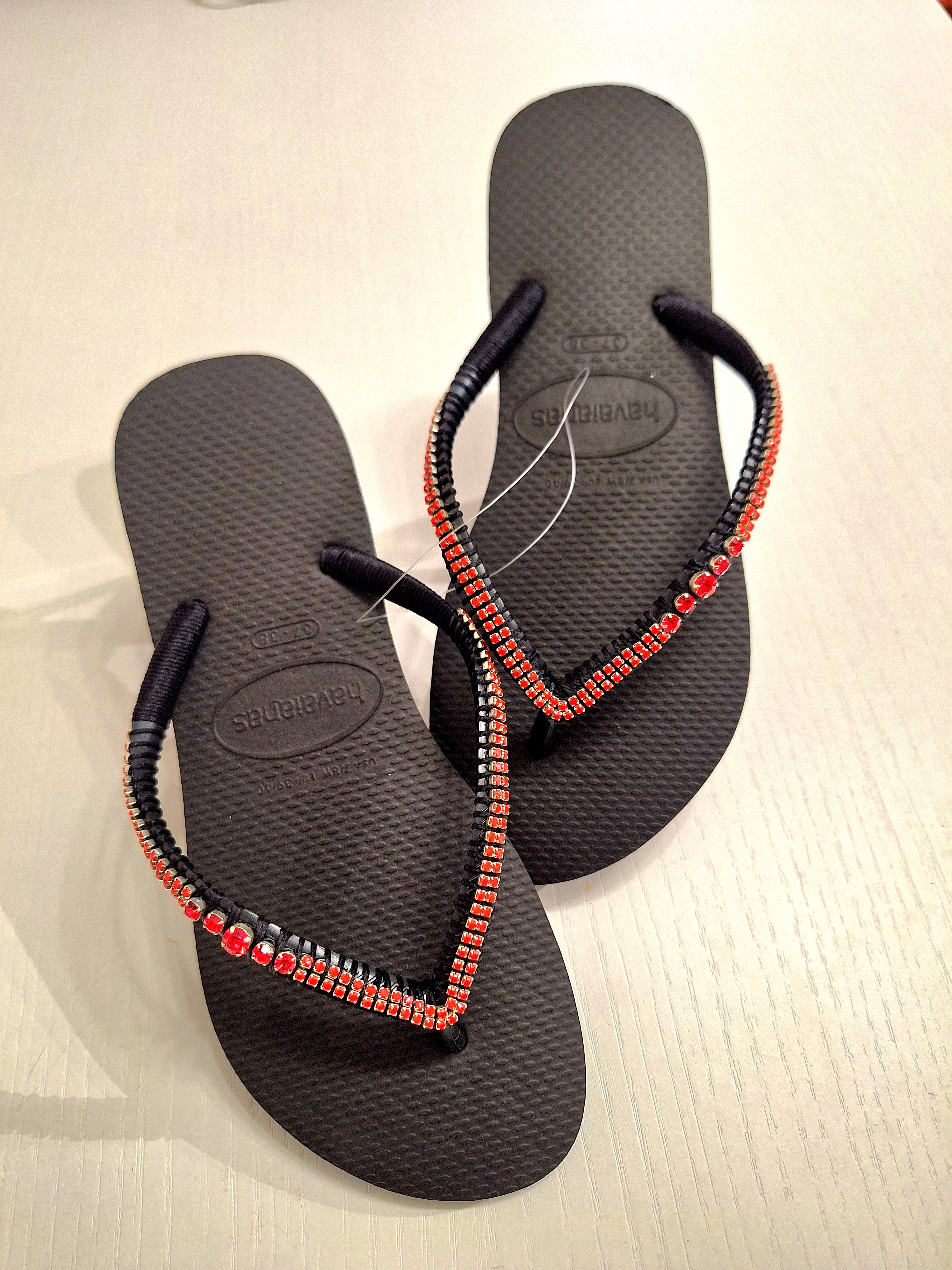 Chanclas Strass y Chatones Rojos Swarovski