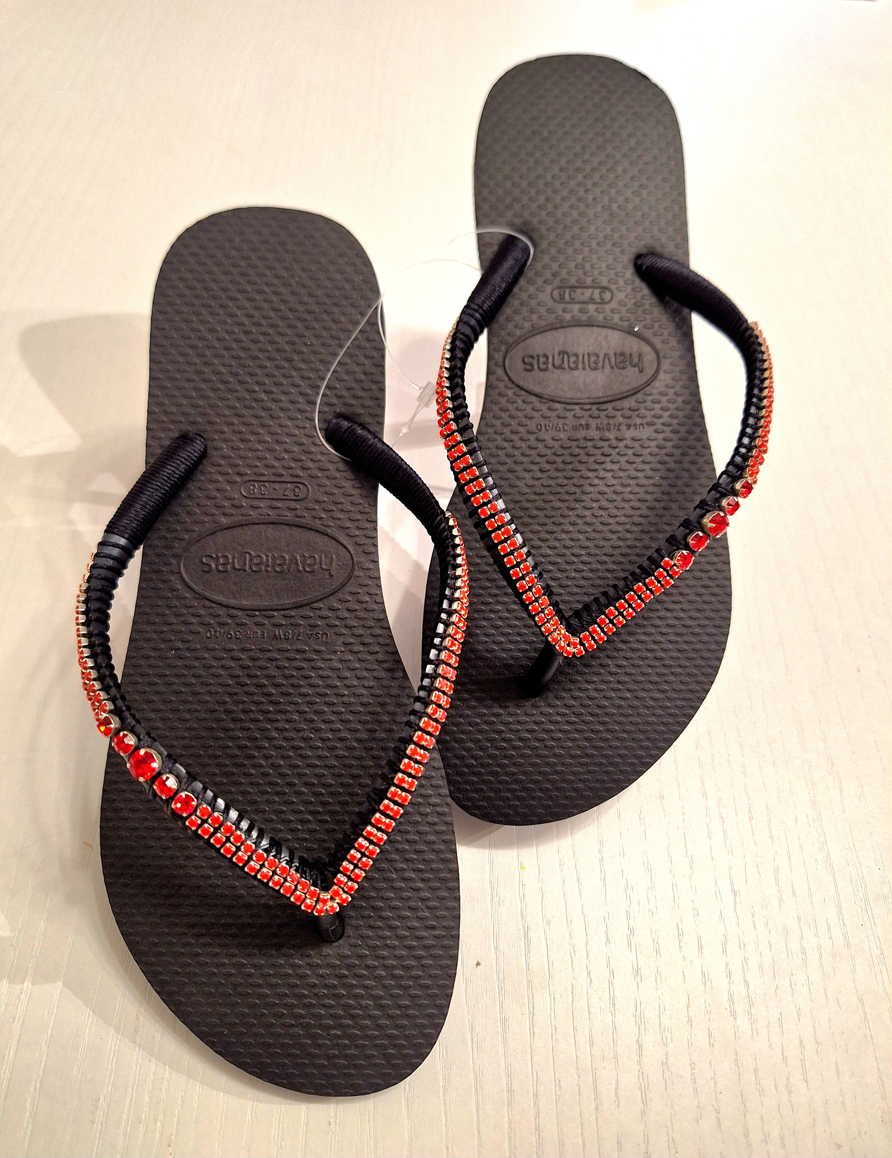Chanclas Strass y Chatones Rojos Swarovski