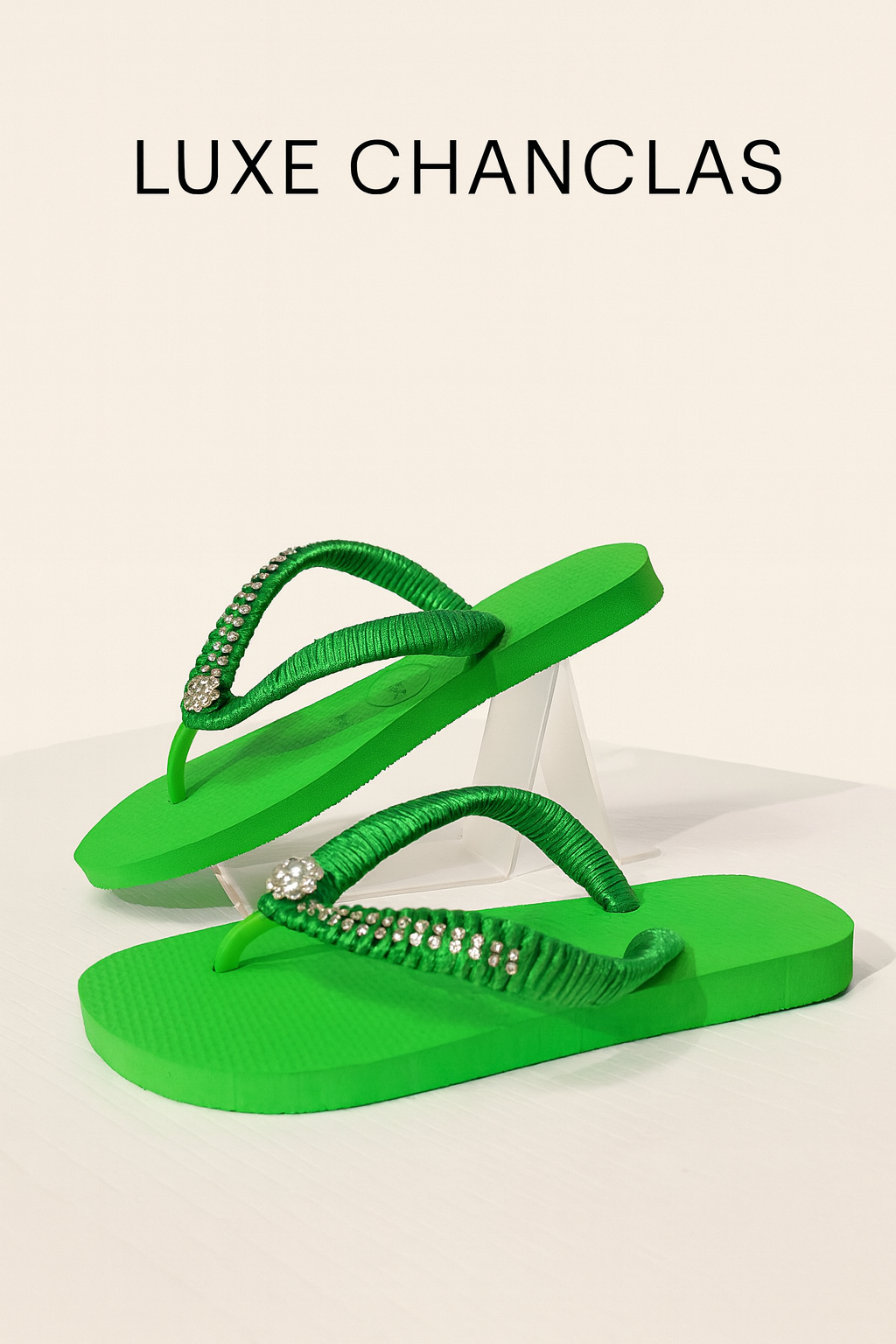 Chanclas infantiles Strass y pedreria Verde Salvia